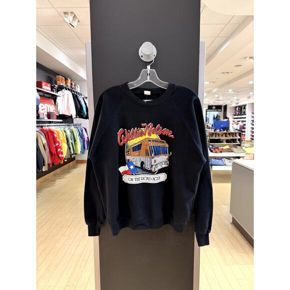 1987 Willie Nelson On The Road Again 80s Vintage Band Tour Crewneck Sweatshirt - Picture 1 of 5